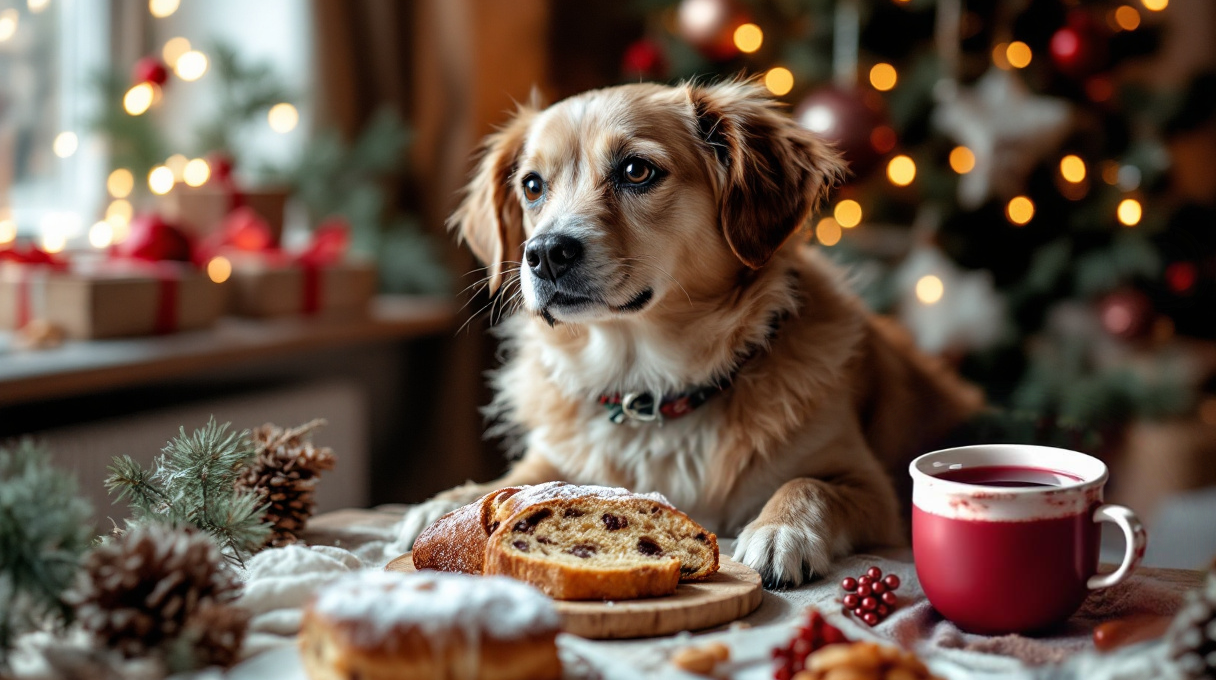 Weihnachtsleckereien wie Stollen Glühwein und Dominosteine sind gefährlich für Hunde